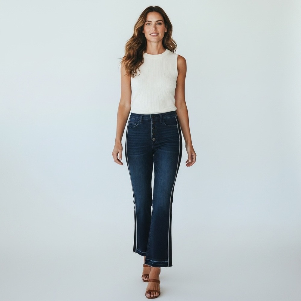 Veronica Beard Carolyn 10" High Rise Tuxedo Striped Baby Boot Jeans 30 Blue